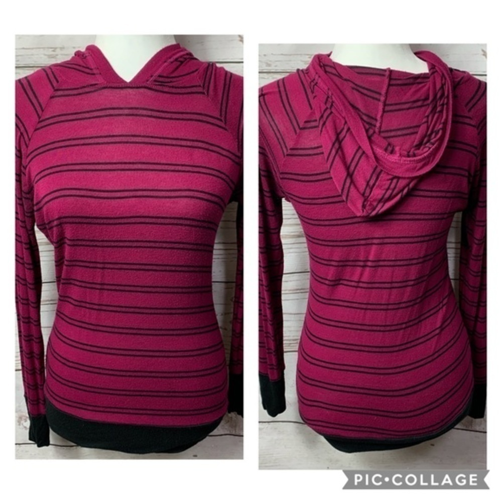 NWOT SPLASH Burgundy/Black Striped Hoodie